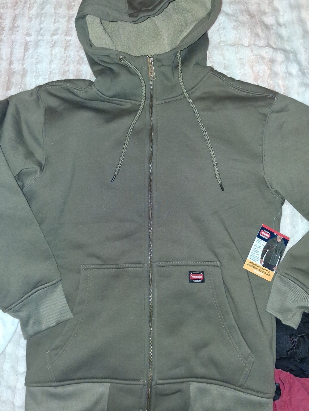 Wrangler Olive Green Sherpa-Lined Full-Zip Hooded Jacket